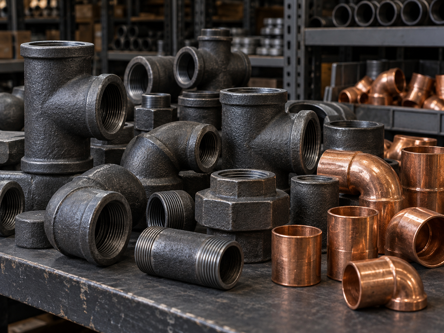 Assorted rough plumbing elbows, couplings, and fittings