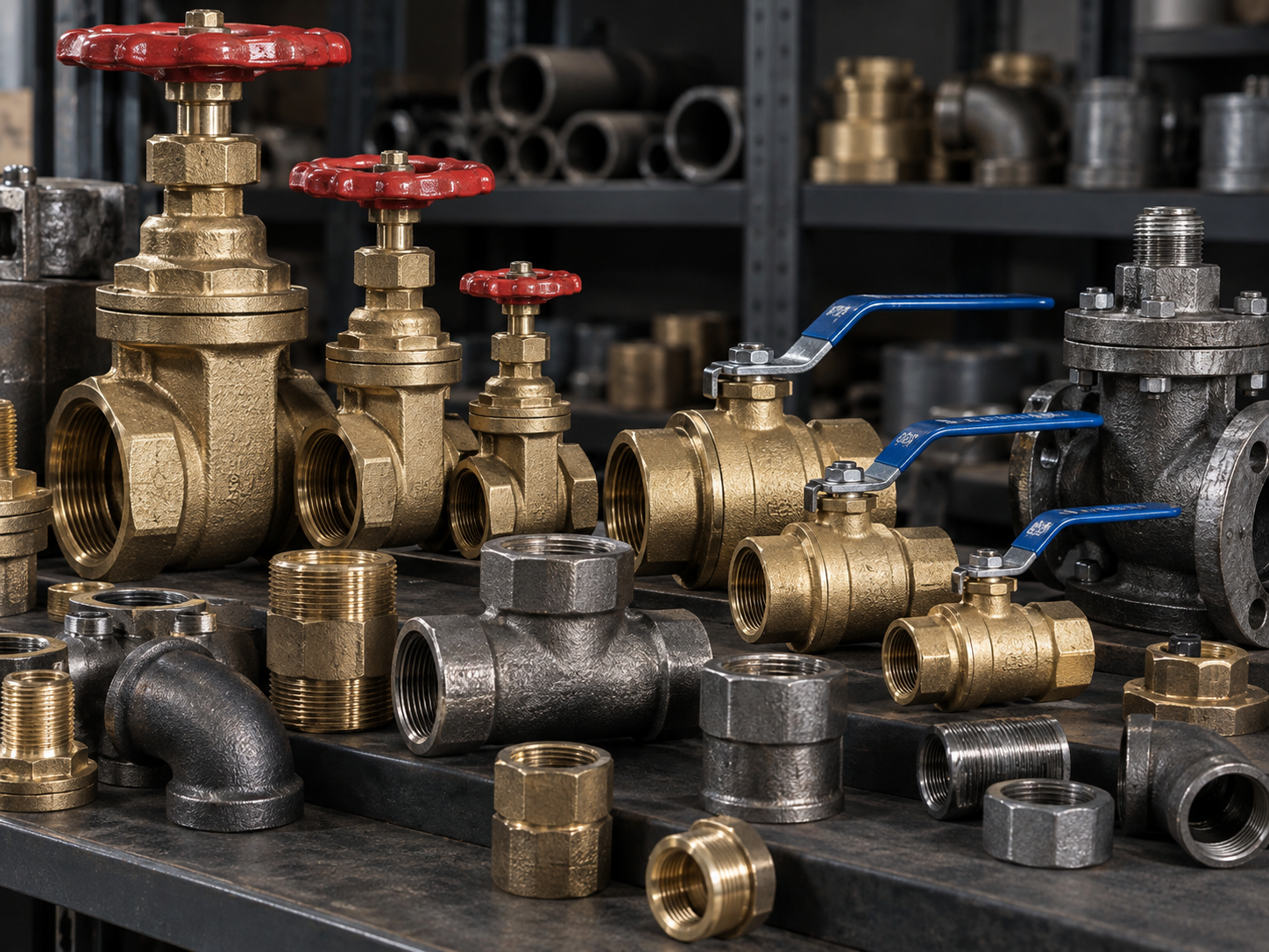 Industrial brass and steel plumbing valves